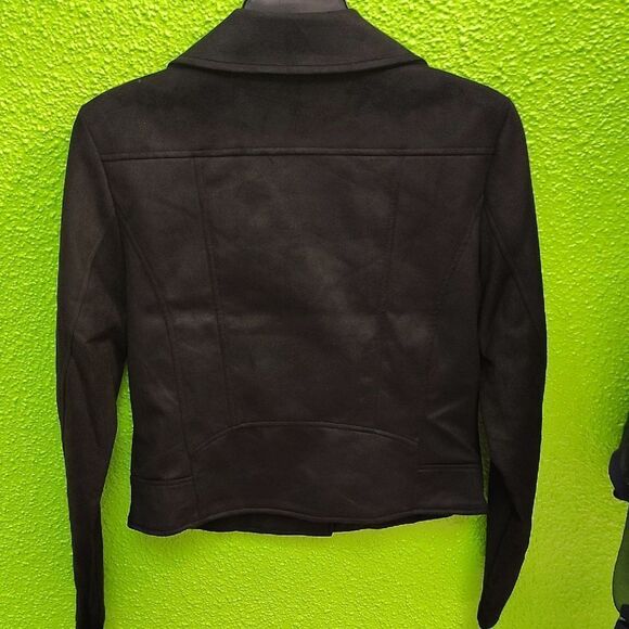 Steve Madden Black Leather Moto Jacket with Asymmetrical Zipper - Picture 3 of 3